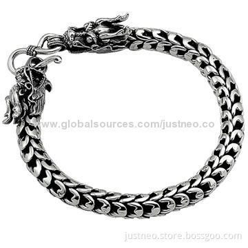 Men bracelet, 925 sterling silver, cool dragon head